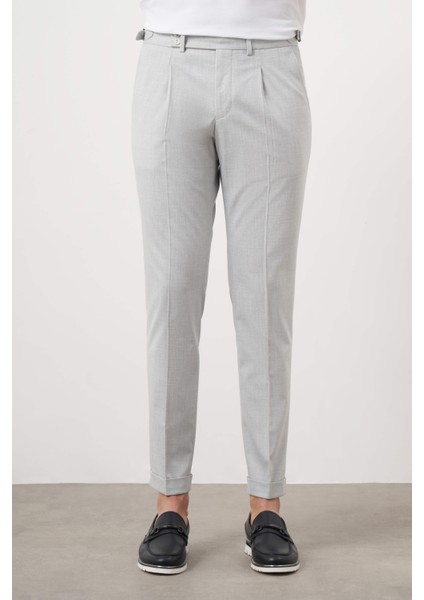 Erkek Gri Poliviskon Trend Pileli Slim Fit Spor Pantolon