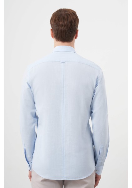 Erkek A. Mavi Pamuk Ekoseli Düğmeli Yaka Slim Fit Gömlek indirimleri