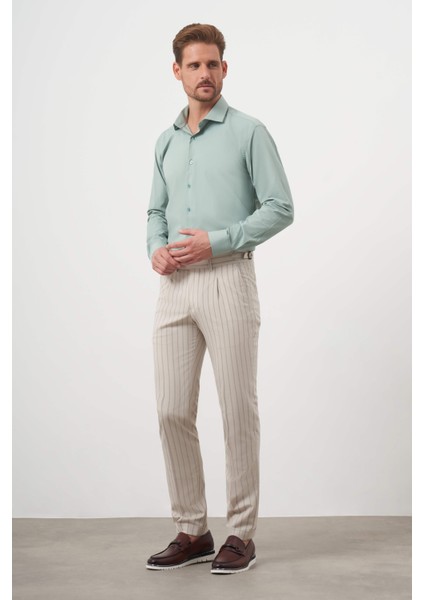 Erkek Bej Poliviskon Trend Pileli Slim Fit Spor Pantolon fırsatları