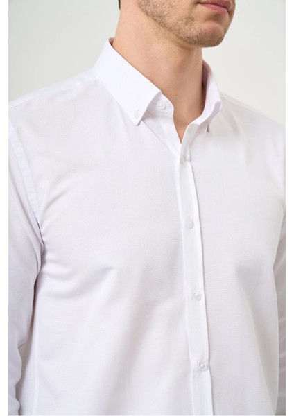 Erkek Beyaz Slim Fit Düğmeli Yaka Gömlek fırsatları