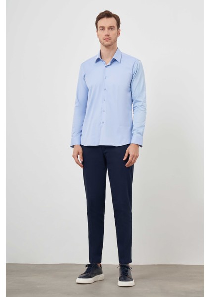 Erkek A. Mavi Pamuk Düz Desen Italyan Yaka Slim Fit Gömlek fırsatları