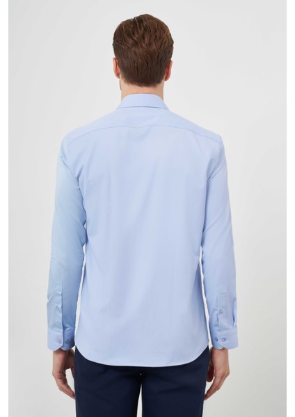 Erkek A. Mavi Pamuk Düz Desen Italyan Yaka Slim Fit Gömlek indirimleri