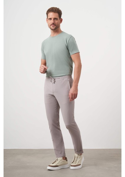 Erkek Taş Polyester Ipli Jogger Slim Fit Pantolon