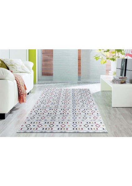 Oves Home Iskandinav Kilim Desenli Kaymaz Taban Yıkanabilir Renkli Halı