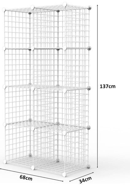 8 Bölmeli Tel Küp Çok Amaçlı Organizer Raf Beyaz 33CM Mutfak, Oyuncak, Kiler, Depolama Rafı
