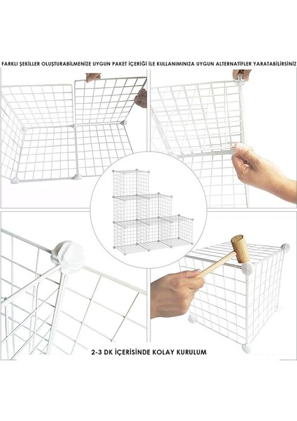8 Bölmeli Tel Küp Çok Amaçlı Organizer Raf Beyaz 33CM Mutfak, Oyuncak, Kiler, Depolama Rafı
