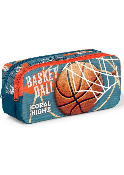 Coral High Kids Nefti Turuncu Basketbol Desenli Iki Bölmeli Kalem Çantası 12084