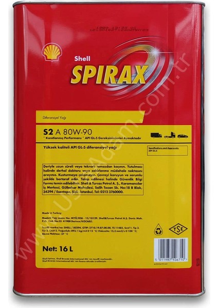 Spırax S2 A 80W-90 Apı Gl-5 Difransiyel Yağı 16L