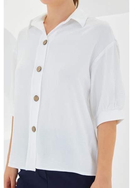 Kadın Beyaz Kısa Kol Oversize Keten Gömlek 20240 modelleri