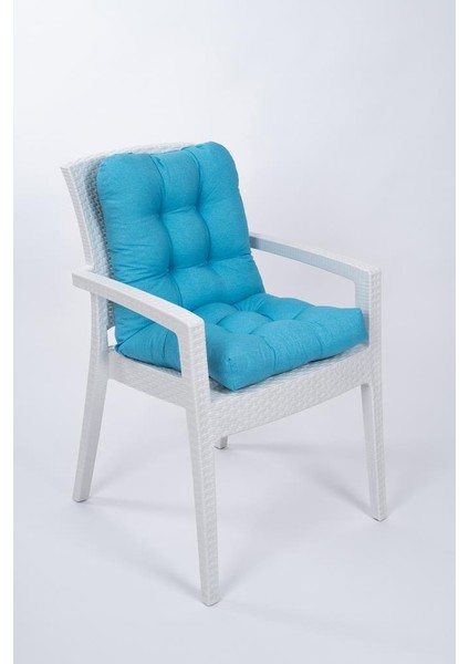 Candy Turkuaz Pofidik Arkalıklı Sandalye Minderi Özel Dikişli Bağcıklı 43X88 cm