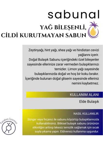 Elde Bulaşık Sabunu Doğal Katkısız Cilt ve Doğa Dostu Sabun 4 Adet