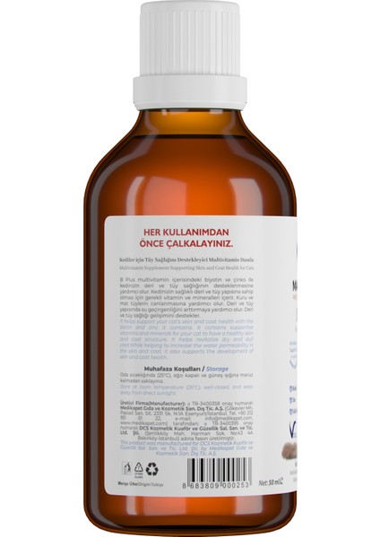 Kediler Için Tüy Dökülmesi Engelleyici Tüy Sağlığı Damlası Plus B 50 ml