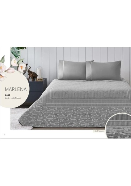 Pamuklu Jakar Çift Kişilik Pike Takımı Marlena Antrasit - Heybe Home