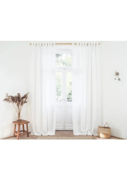 Boutique Curtain Kemerli Keten Rustik Tül Perde Pilesiz Ekru Renk