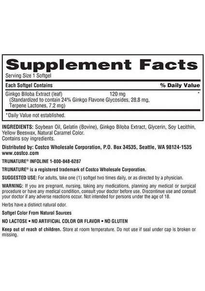 Ginkgo Biloba 120 Mg 340 Softgels