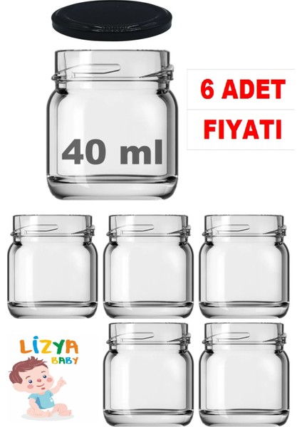 6 Adet Cam Kavanoz Metal Kapaklı 40 cc Mama Reçel Bal Kavanozu Kapaklı Cam Kavanozu