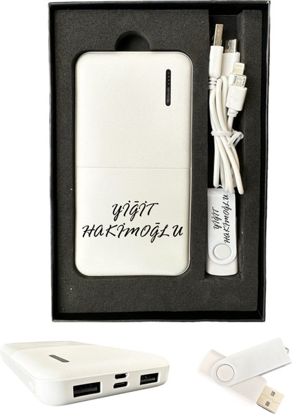 Oranlı Promosyon Kişiye Özel 10.000MAH Powerbank 16GB USB Set Kutulu Hediyelik Set