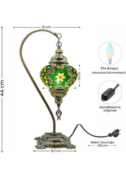 By Turkish Lamps Otantik Yeşil Mozaik Lamba Yatak Odası Gece Lambası Dekor Masa Abajur %100 El İşi