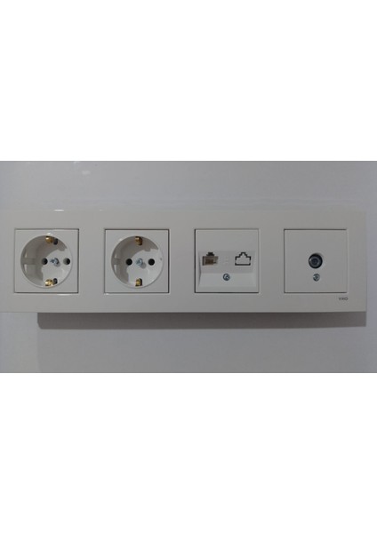 Karre Beyaz 4 Lü Set Tv Uydu Prizi(F Konnektör)+Numeris (Telefon Prizi)+Topraklı Priz+Topraklı Priz