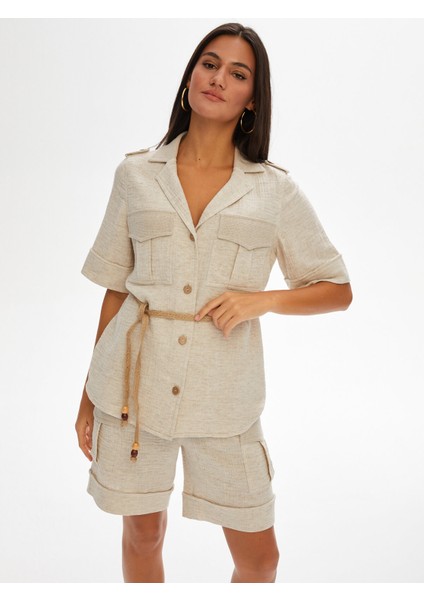 Keten Karışımlı Safari Form Müslin Ceket 68699 fiyatları