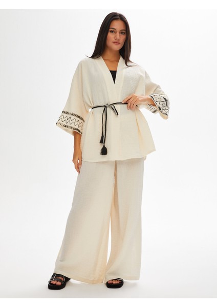 Resort Zigzag Baskılı Müslin Kimono 68802