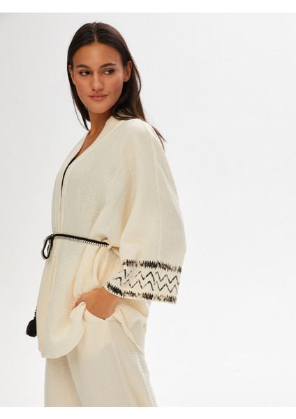 Resort Zigzag Baskılı Müslin Kimono 68802