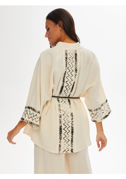 Resort Zigzag Baskılı Müslin Kimono 68802