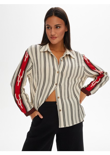 Resort Kolları Kutnu Desen Garnili Uzun Kol Gömlek 68819 modelleri