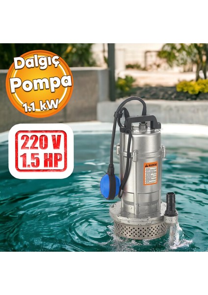 Alüminyum Gövdeli 1.5 Hp Dalgıç Tip Temiz Su Pompası Rainpump 1.1 Kw Monofaze Kuyu Drenaj Boşaltma