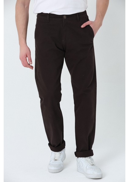 Erkek Comfort Fıt Normal Bel Düz Paça Yan Cepli Esnek Gabardin Dokuma Chıno Pantolon Kahverengi indirimleri