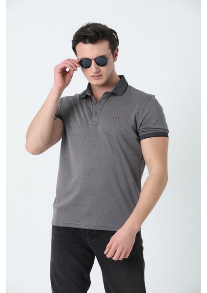 Erkek Polo Yaka Logo Nakışlı Merserize T-Shırt Antrasit fiyatları