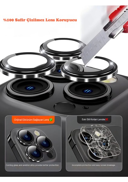 Apple iPhone 15 Pro ve 15 Pro Max Uyumlu %100 Safir Çizilmez Kamera Lens Koruyucu fiyatları