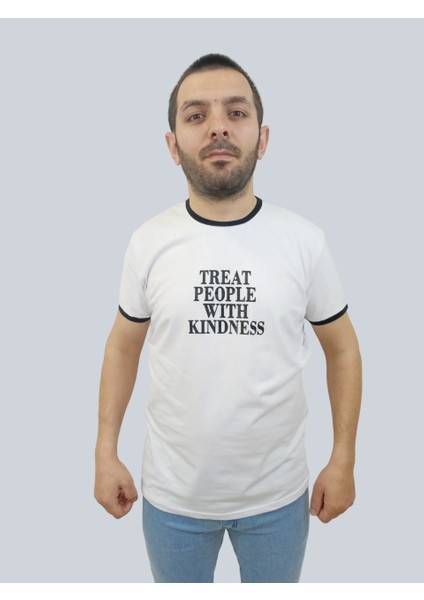 Erkek Kindness Sıfır Yaka Basic Beyaz Tişört