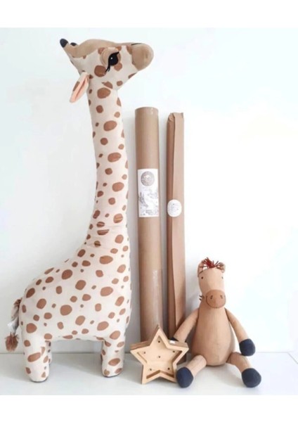 100 cm Büyük Zürafa Peluş Oyun ve Uyku Arkadaşı Yastık Krem Açık Kahve Pufu