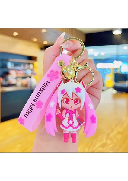 Pembe Anime Hatsune Miku Silikon Anahtarlık Model 2