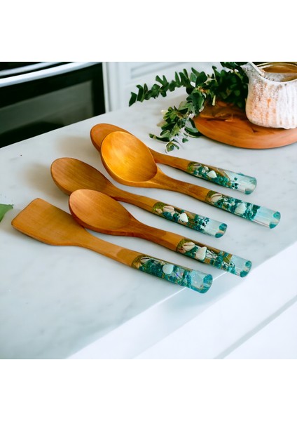 Okyanus Serisi Premium 5 Parça Tahta Servis ve Pişirme Seti Takımı 29 Cm.