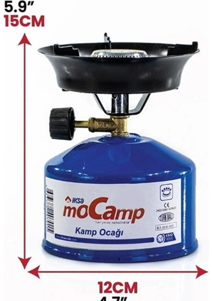Iksa Mocamp Kamp Ocağı Piknik Tüpü Kamp Bağ Bahçe Ev Işyeri Için Kamp Ocağı + Rüzgarlık + Çakmak Gazı 3'lü Set