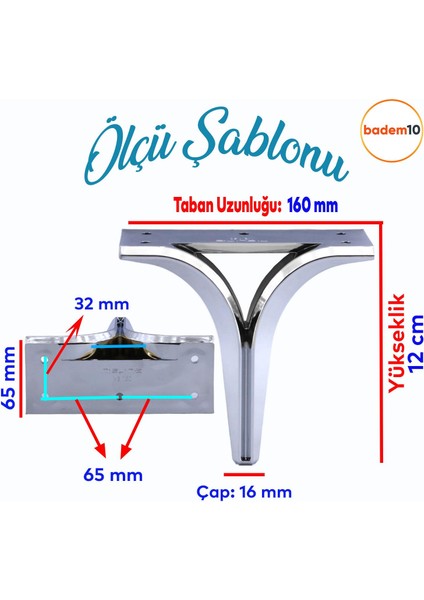 Begonya Lüks Mobilya Kanepe Sehpa Tv Ünitesi Çekyat Yükseltici Koltuk Ayağı Baza Ayak Krom 12 cm