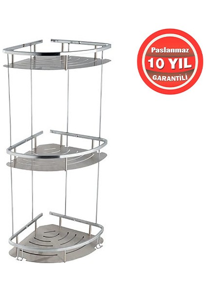Paslanmaz Çelik 3'lü 19X19 cm Mat Şampuanlık Köşe Süngerlik
