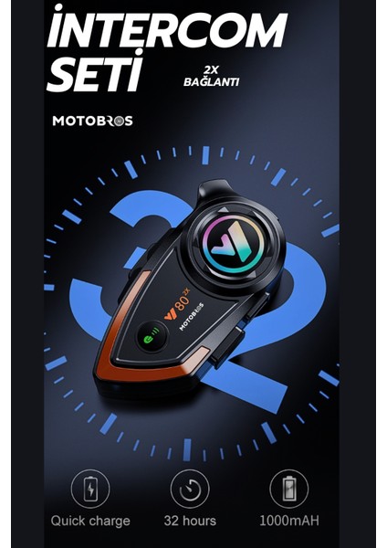 V.80 Motosiklet Intercom Seti Interkom Kask Kulaklığı (2x Bağlantı Özelliği)