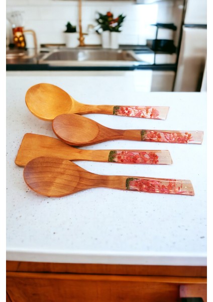 Kiraz Çiçeği Serisi 4 Parça Tahta Servis ve Pişirme Mutfak Seti Takımı 29 Cm. fiyatları