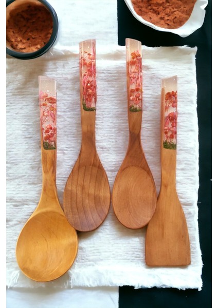 Kiraz Çiçeği Serisi 4 Parça Tahta Servis ve Pişirme Mutfak Seti Takımı 29 Cm. modelleri