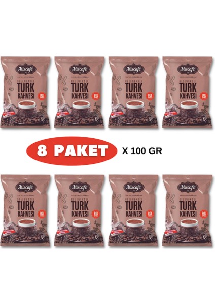 Türk Kahvesi, Taş Değirmende Öğütülmüş, %100 Arabica, 100 Gr. (8 Paket)