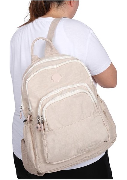 Kaliteli Klınkır Hafif Su Geçirmez Kumaş Sırt Çantası Krem