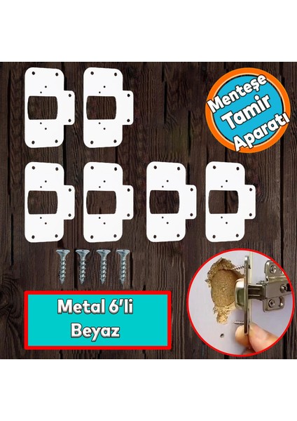 Dolap Kapak Taş Tas Menteşe Tamir Sacı 6 Adet Pratik Onarım Kiti Yuva Tablası 6,5x9 Beyaz Renk