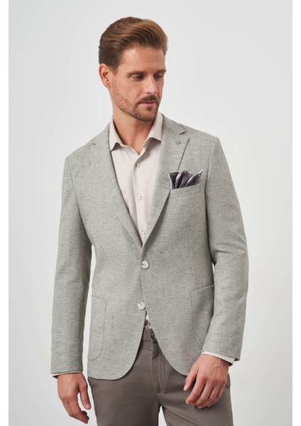 Erkek Çağla Yeşili Dokuma Slim Fit Torba Cep Mono Yaka Spor Ceket