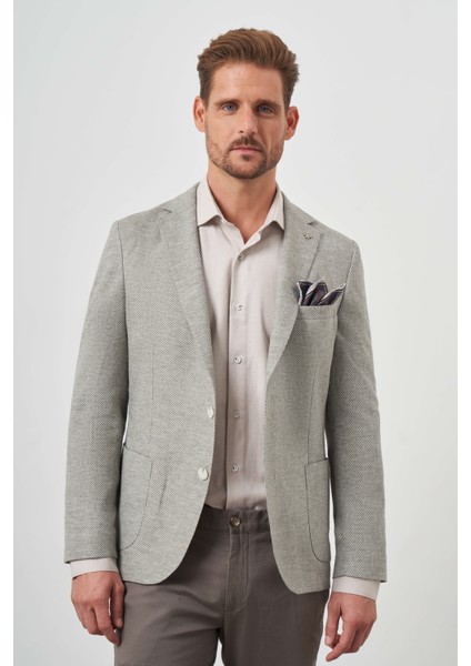 Erkek Çağla Yeşili Dokuma Slim Fit Torba Cep Mono Yaka Spor Ceket