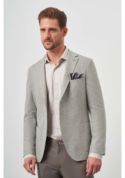 Erkek Çağla Yeşili Dokuma Slim Fit Torba Cep Mono Yaka Spor Ceket