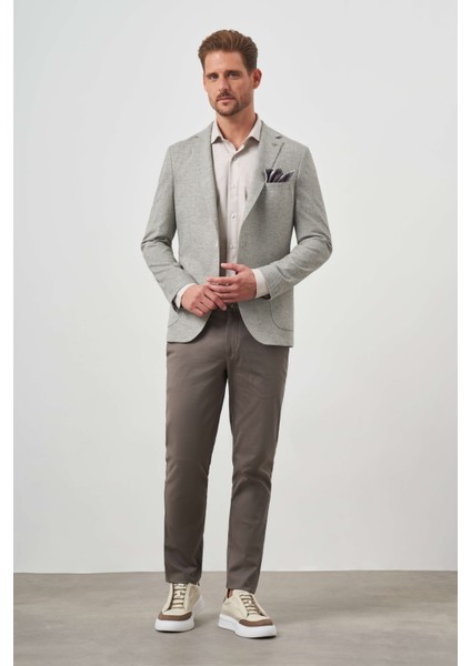 Erkek Çağla Yeşili Dokuma Slim Fit Torba Cep Mono Yaka Spor Ceket