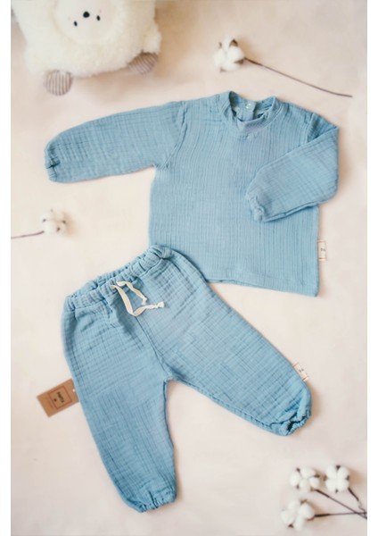 4 Kat Müslin Pamuk Erkek Çocuk Sweatshirt-Pantolon Takım